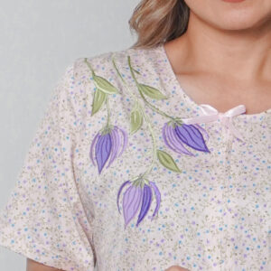 Daster Pendek Rempel Bahan Katun Jepang Bordir Bunga Ungu