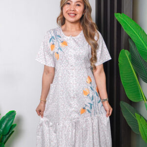 daster-pendek-rempel-bahan-katun-jepang-bordir-bunga-orange